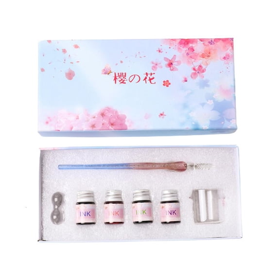 Giaone Portable Romantic Cherry Handmade Glass Dip Pen Gift Box for Student Adults DIY