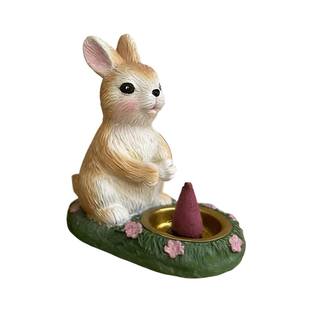 Giaone Rabbits Design Resin Aromatherapies Burners Easter Bunnies Statue Incenses Holder For Home Meditations and Relaxation