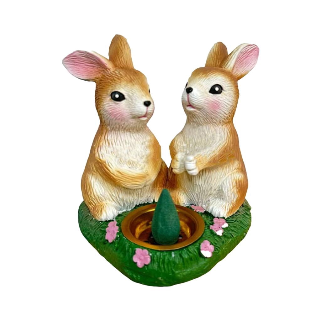 Giaone Rabbits Design Resin Aromatherapies Burners Easter Bunnies Statue Incenses Holder For Home Meditations and Relaxation