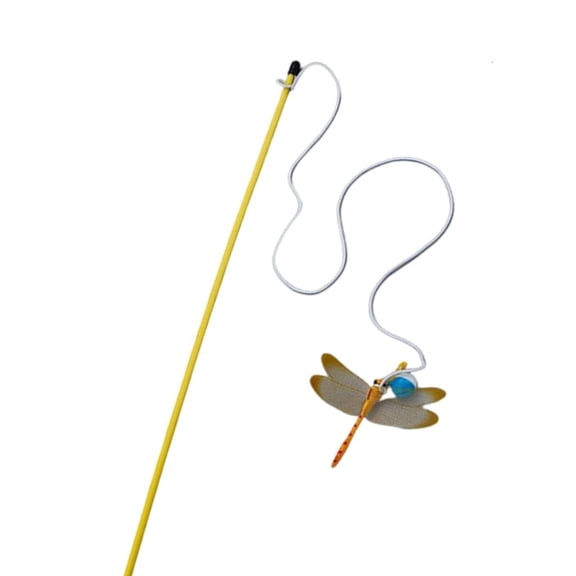 Giaone Realistic Flying Dragonflies Cats Teaser Wand Toy with Bells Compacts Design