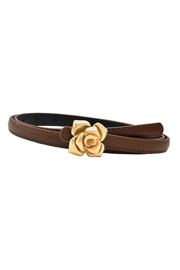 Rose Button Slender Belt Adjustable PU Strap For Women Jeans