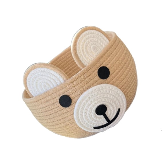 Giaone Round Cotton Storage Basket with Cute Bear Print for Kids Room Organization