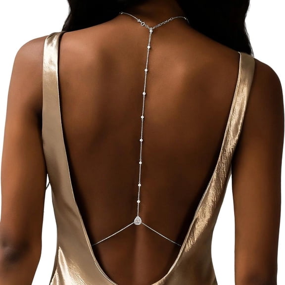 Giaone Shimmering Crystal Beaded Back Necklace Body Accessory Alloy Texture Perfect for Evening Gowns and Beach Vacations
