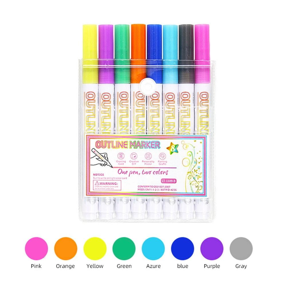 Giaone Shimmering Outline Markers Metallic Highlighter Pen for Card Making Journaling