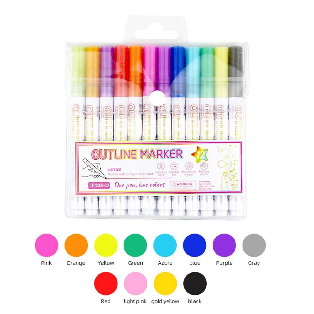 Giaone Shimmering Outline Markers Metallic Highlighter Pen for Card Making Journaling