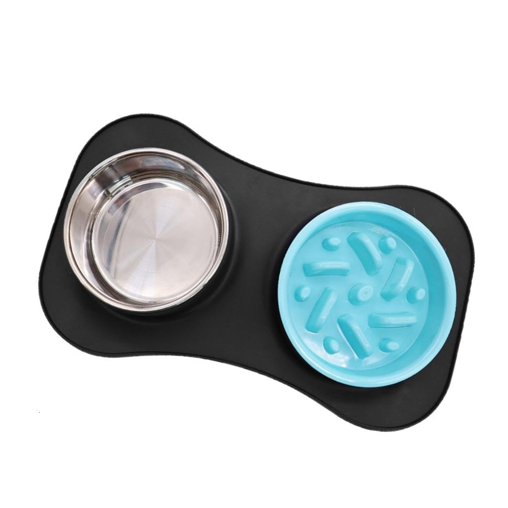 Giaone Silicones Detachable Dog Bowl With Slow Feed Foldable Double Bowl For Dog Meals And Drinking