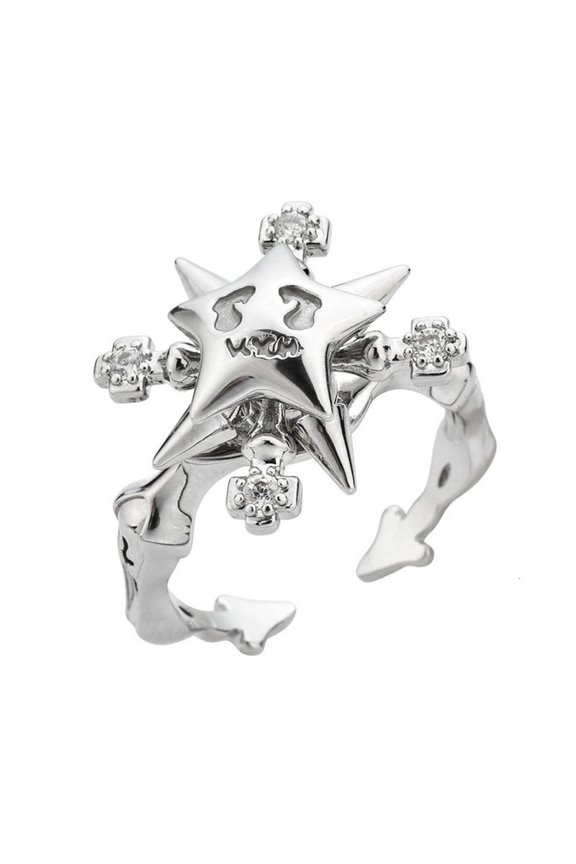Silver Color Star Zircon Rotatable Open Ring Drop Shipping Party Gift