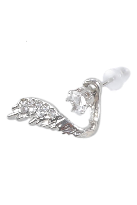 Silver Wing Shaped Ear Bone Stud Rhinestones Decorated Jewelry For Daily Wear