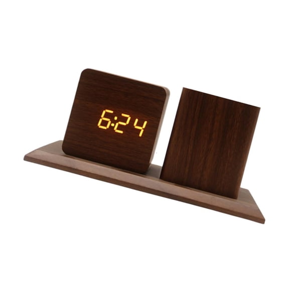 Giaone Smart Wooden Digital Clock With Backup Power 3 Programmable Alarms Room Temperature Reading Pen Holder
