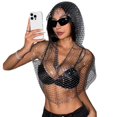 thumbnail image 1 of Giaone Sparkling Rhinestones Hoodie HipHop Dancing Event Hooded Hat Fishnet Tank Tops, 1 of 15