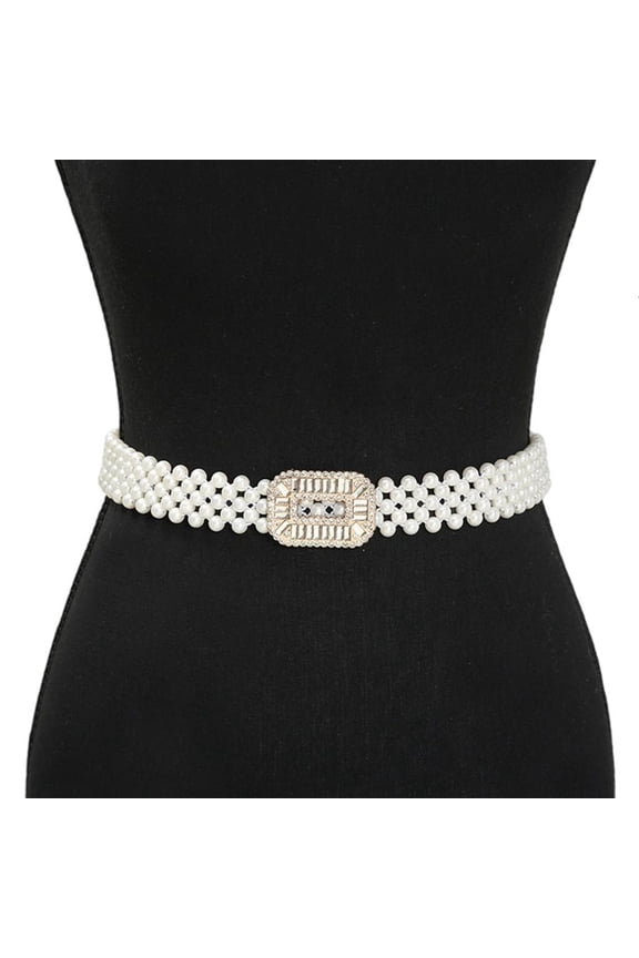 Sparkling Rhinestones Pearls Waist Chain Women Adjustable Elastic Waist Corset