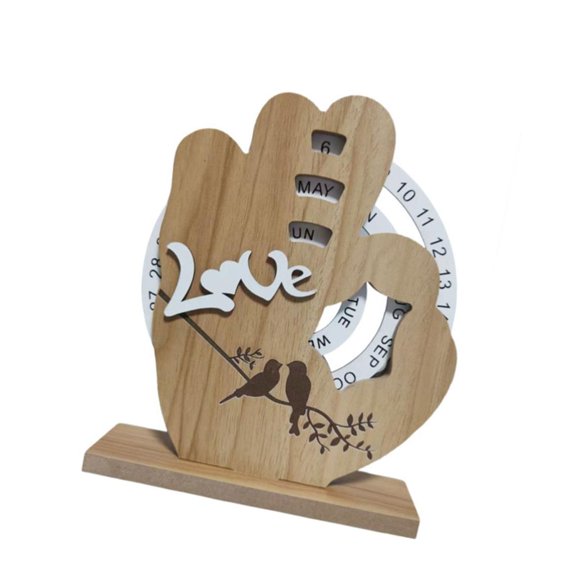 Giaone Stable Wood Manual Rotating Annual Calendar Desktop Ornament with Strong Base
