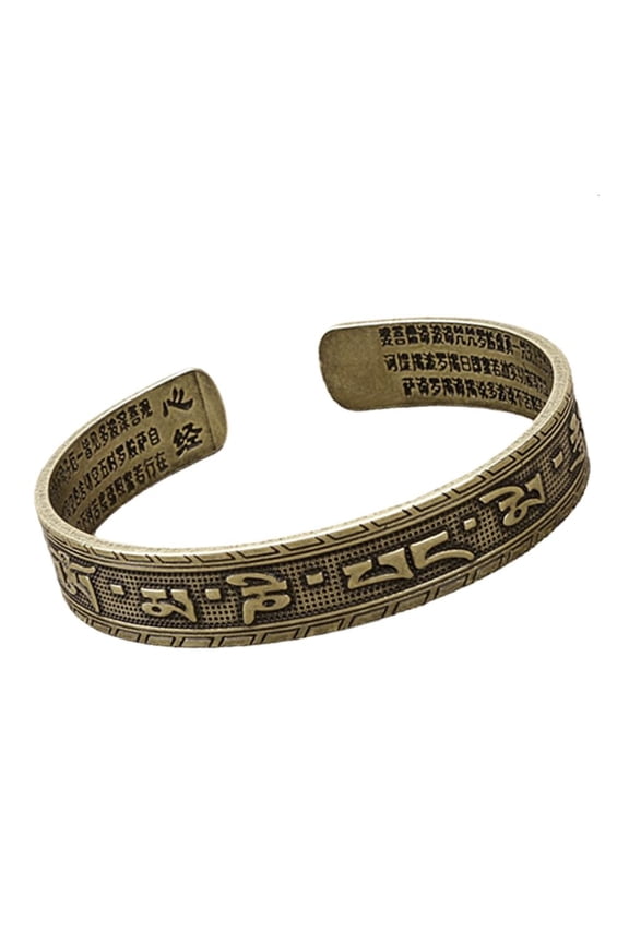 Sturdy Copper Tibetan Bracelet with Engraved Buddhist Mantras for Luck and Protections Hand Painted Adjustable Fit