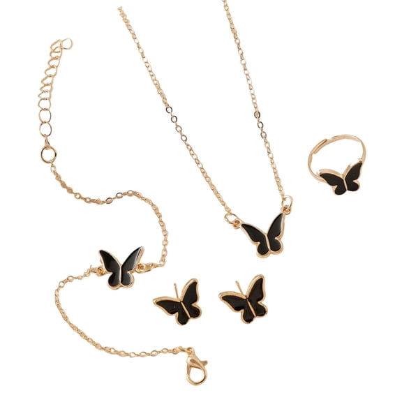 Giaone Stylish Enamel Butterfly Jewelry Set with Bracelet Ear Studs and Rings Accessory