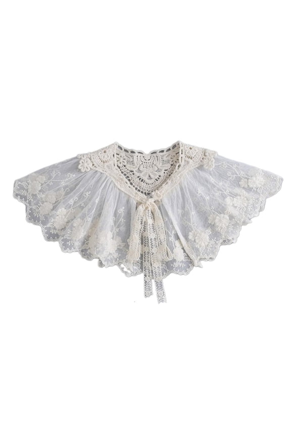 Sun for Protection Pleated Detachable False Collar Embroidery Lace Shawl Sca