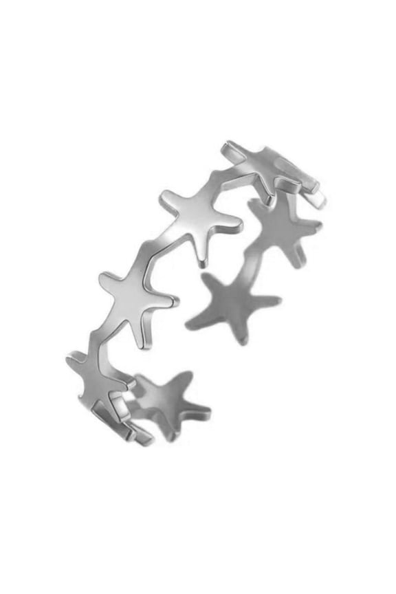Trendy Adjustable Open Rings Star Shape Stainless Steel Texture Fashion Lover