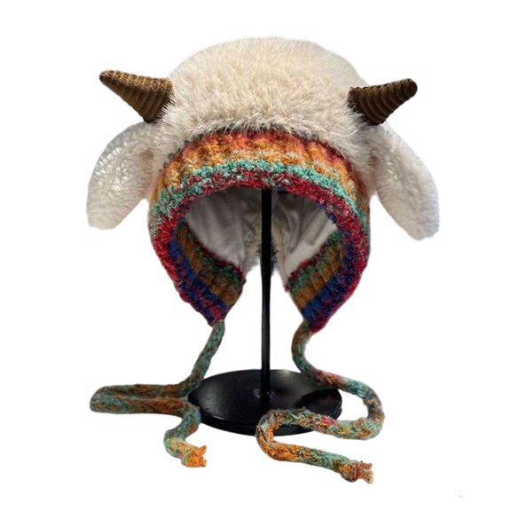 Giaone Trendy Knitted Winter Hat With Horn Stretchy For Adults And Children