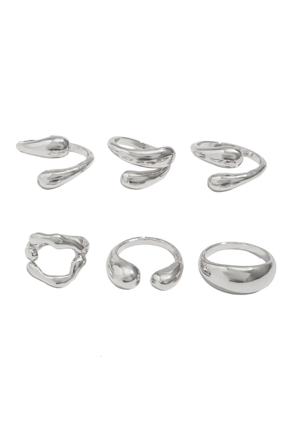 Trendy Molten Metal Rings Pack Of 6 Sturdy Alloy Statement Pieces Stylish Finger Accessories For Any Occasion