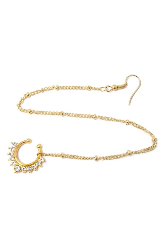 Trendy Personality Nose Ring Fake Septum Rings Crystal Tassel Chain for Girls