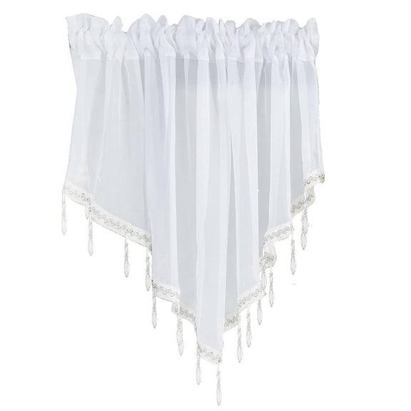 Giaone Tulle for Triangle Valance with Hanging Crystal Beads Trim Pendant Sheer Lace Panels Drape Rod Pocket Short Window Curta