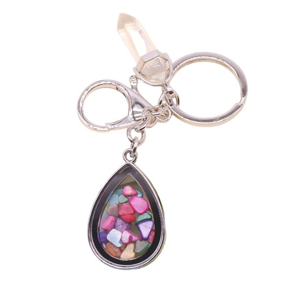 Giaone Unique Heart Shaped Teardrop Photo Frame Keychain Pendant Featuring Natural Stone and Glass for Romance