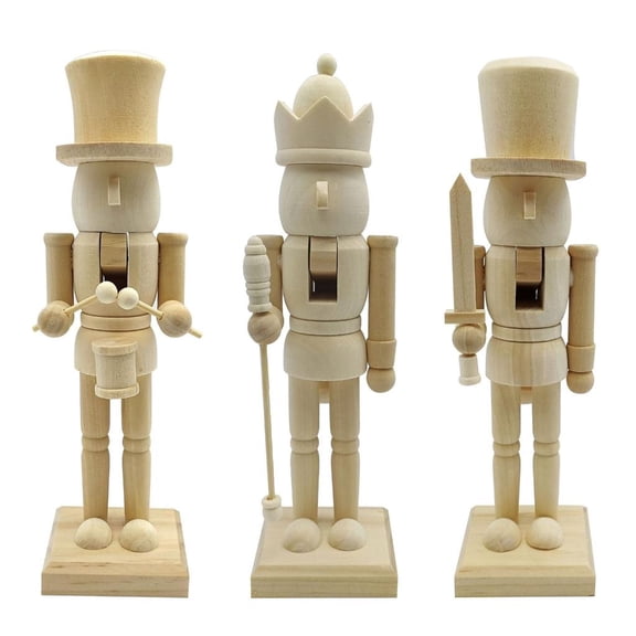 Giaone Unpainted Wood Nutcrackers Christmas King Soldiers Unfinished Puppet Figures