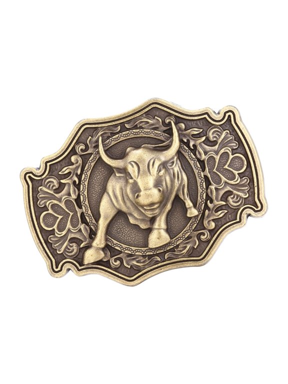 Western Decorative Belt Buckle with Bull Design for Casual Jeans