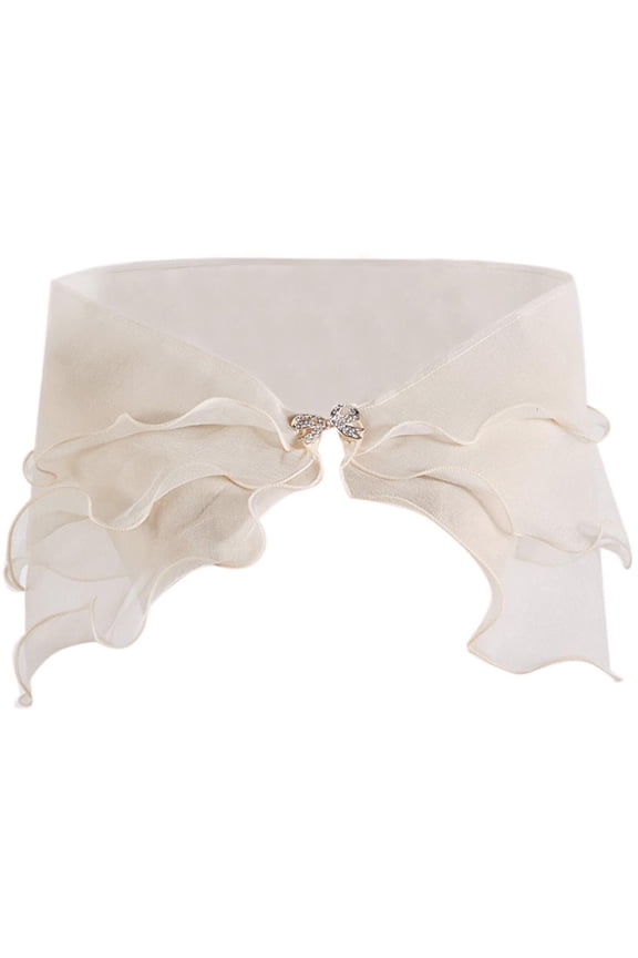 Women Layered Gauze Shawl Wrap Shrug for Rhinestone Buckle Wedding Dress Cover Up Off Shoulder Ruffles Bolero Capel