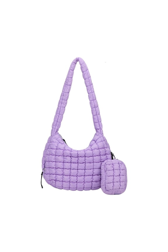 Women's Puffer Shoulder Bag Quilted Padded Large Capacity Lightweight Crossbody Handbag with Small Zippers Makeup Purse