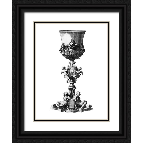 Giardini, Giovanni 19x24 Black Ornate Wood Framed with Double Matting Museum Art Print Titled - Black and White Goblet III