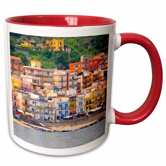 3drose, Giardini Naxos Beach Near Taormina, 11oz Two-tone Red Mug
