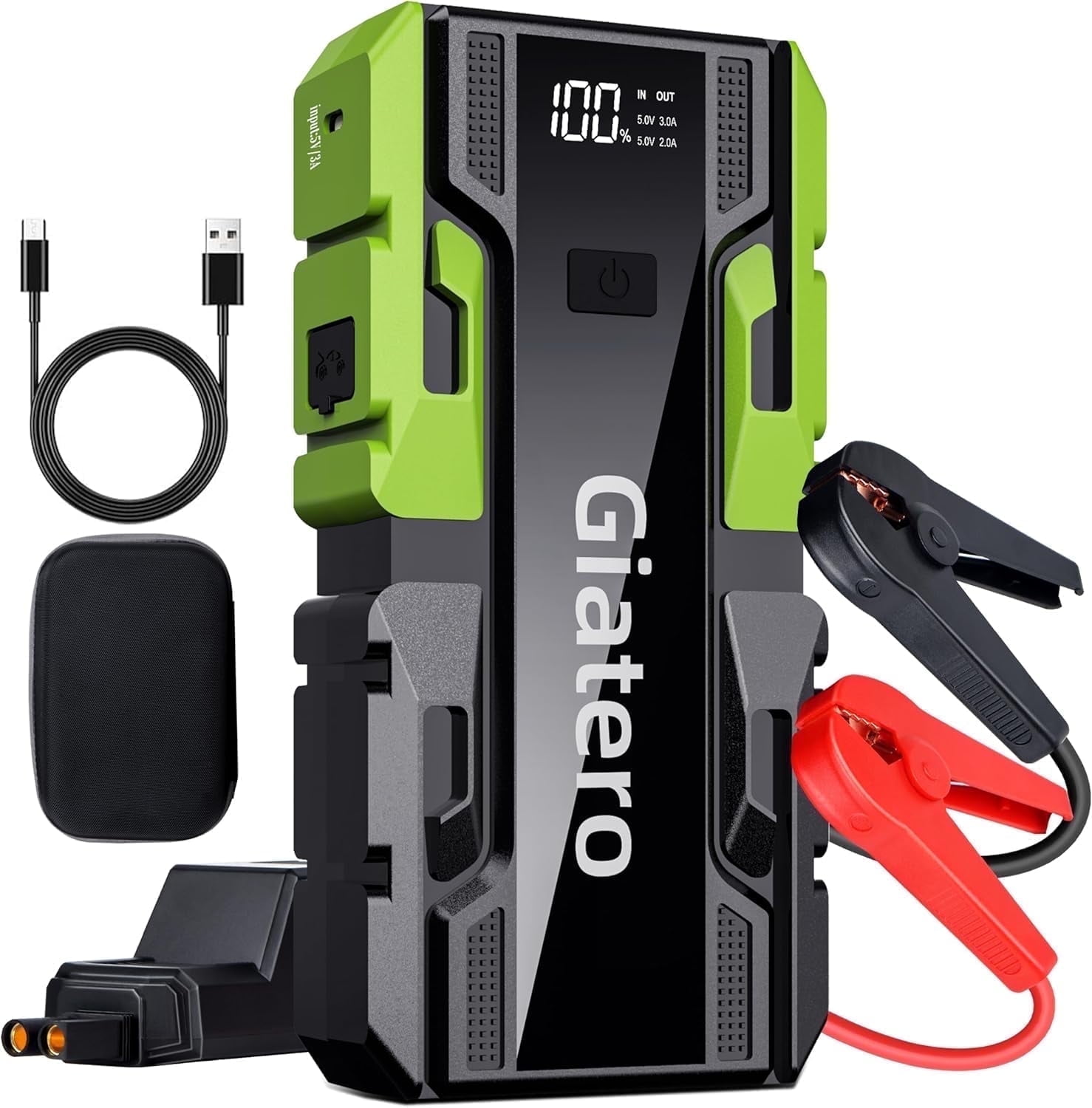Giatero 4000A Smart Portable Car Jump Starter Battery Pack, 12V Jumper Starter with LED Display and LED Light, Power Bank with USB, Type C Port