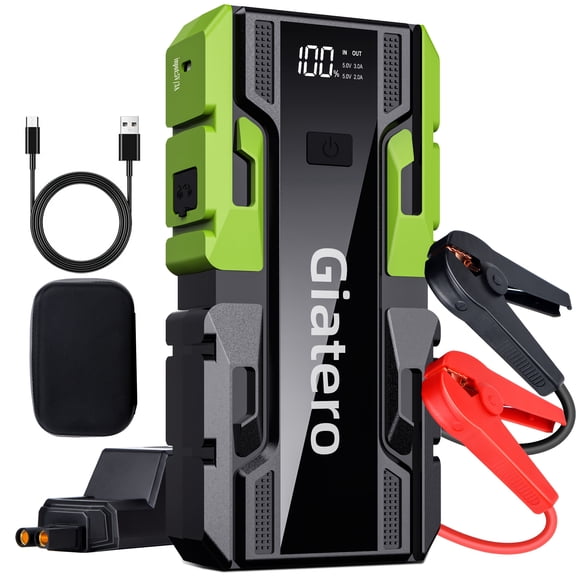 Giatero 6000A Smart Portable Car Jump Starter Battery Pack, 12V Jumper Starter with LED Display and LED Light, Power Bank with USB, Type C Port
