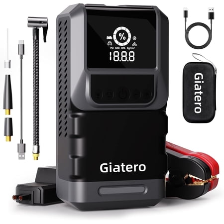 Giatero Portable Car Jump Starter Q13 with 4000A, 150PSI Air Compressor, 18000mAh Battery jumper box