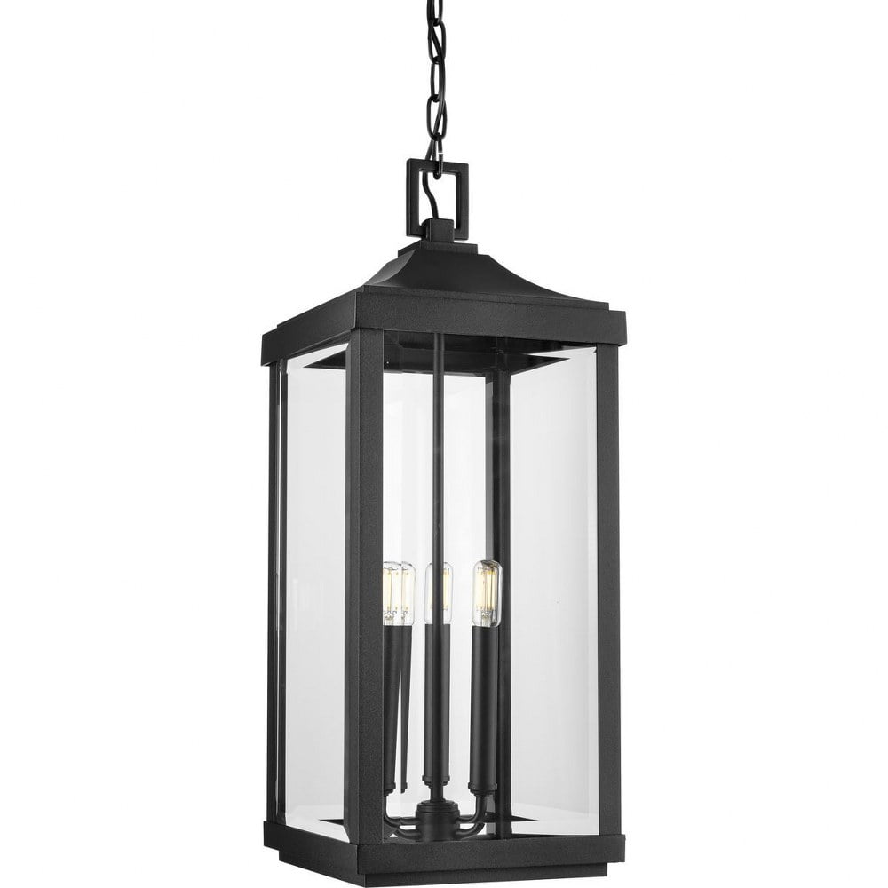 Gibbes Street 3-Light Black Glass Outdoor Hanging Lantern