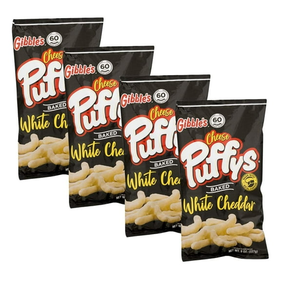 Gibble's Gibbles Cheese Puffs, Baked, White Cheddar, 8 oz Bag - QTY 4