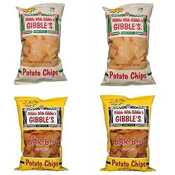 Gibbles Potato Chips Variety Bundle 2 Homestyle 2 BBQ 4-8oz Bags