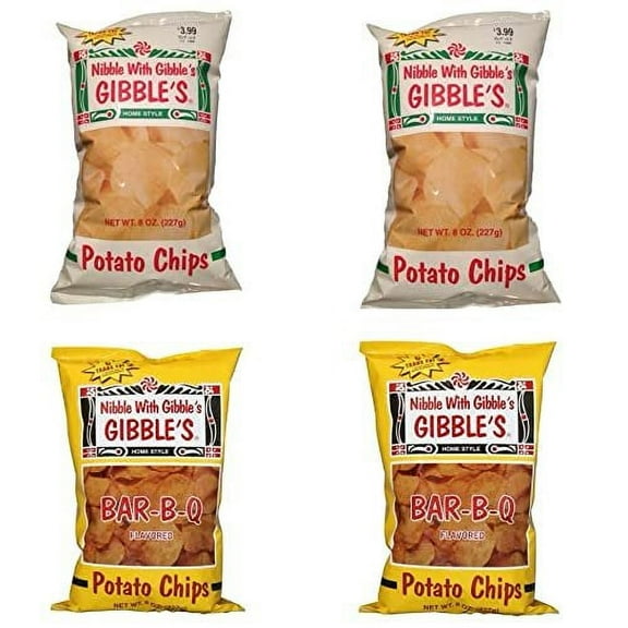 Gibbles Potato Chips Variety Bundle 2 Homestyle 2 BBQ 4-8oz Bags