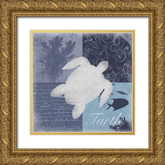 Gibbons, Lauren 12x12 Gold Ornate Wood Framed with Double Matting Museum Art Print Titled - Beach Turtle