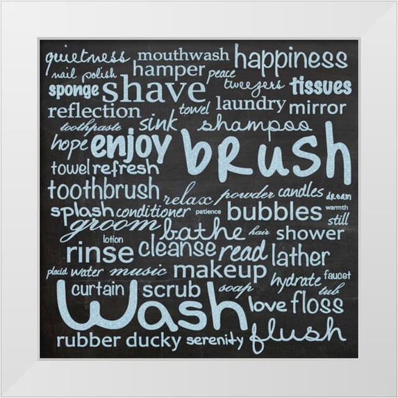 Gibbons, Lauren 12x12 White Modern Wood Framed Museum Art Print Titled - Bathroom Words B1