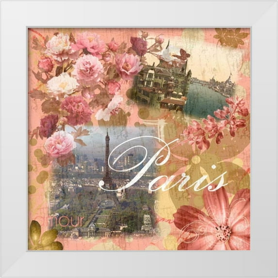 Gibbons, Lauren 12x12 White Modern Wood Framed Museum Art Print Titled - Paris Amour Coral