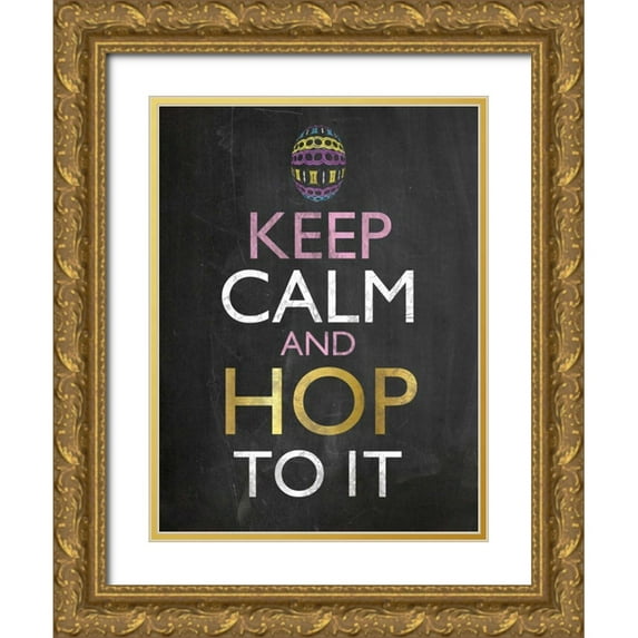 Gibbons, Lauren 12x14 Gold Ornate Wood Framed with Double Matting Museum Art Print Titled - Easter Chalk Hop To It