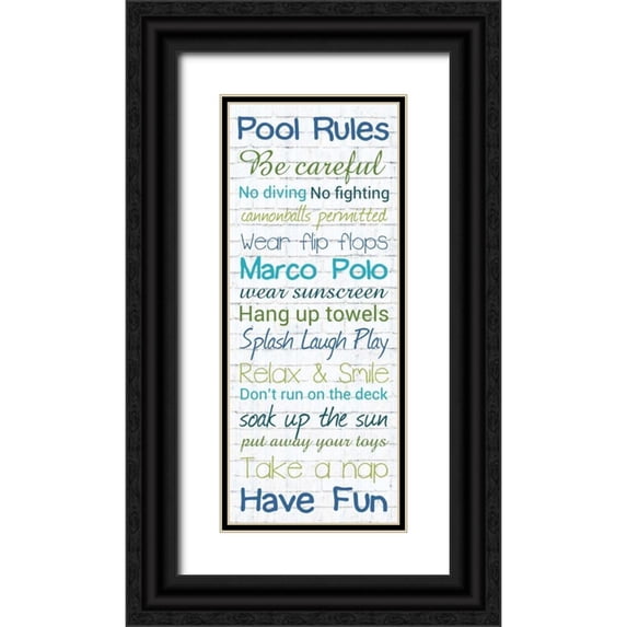 Gibbons, Lauren 15x32 Black Ornate Wood Framed with Double Matting Museum Art Print Titled - Pool Rules White Wash 3