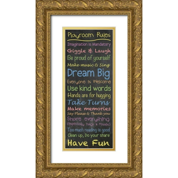 Gibbons, Lauren 15x32 Gold Ornate Wood Framed with Double Matting Museum Art Print Titled - Playroom Rules Chalk