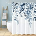 thumbnail image 1 of Gibelle Extra Long Shower Curtain 72 x 84, Navy Blue Floral Shower Curtain for Bathroom, Watercolor Plant Eucalyptus Leaves Fabric Shower Curtain Set with Hooks, 1 of 6