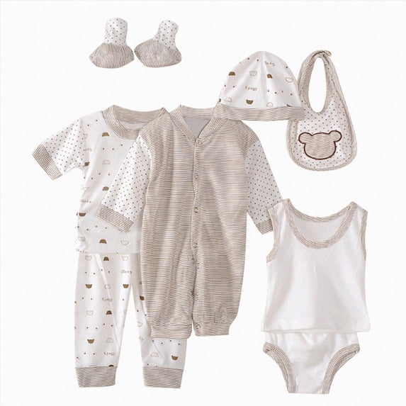 Gibobby 0-3 Months Newborn Infant Fall Winter Romper Set 7Pcs Boy Girl Clothes Unisex Infant Clothes Set Newborn Outfits Set Infant Winter Clothes Set,Khaki