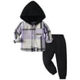 thumbnail image 1 of Gibobby 2PCS Little Toddler Boys Sweatsuit Cotton Plaid Hoodies Shirt Tops + Pants Kids Spring Fall Winter Clothing Set(Purple,12-18 Months), 1 of 6