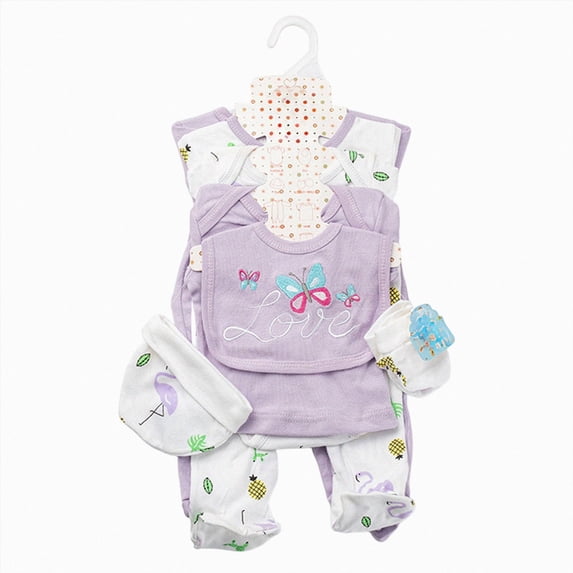 Gibobby 8Pcs Infant Newborn 6-9 Months Unisex Fall Winter Clothes Sets Jumpsuit+Romper+Tops+Hat+Pants+Bib+Sock Shoses Outfits Set Casual Daily Wear Newborn Gift Layette Outfit Set,Light Purple