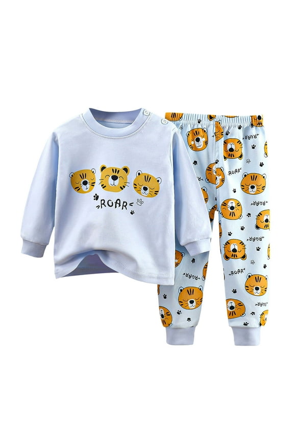 Baby Bamboo Viscose Snug-Fit 2-Piece Pajamas Toddler Girl Cooling Cool-Touch All-Season Sleepwear, Cute Cartoon BunnyPrint Holiday Jammies,Light Blue,1-2 Years