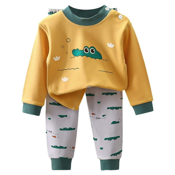 Gibobby Kids Unisex 2-Piece Pajamas Soft Comfy Breathable Long-Sleeve Sleepwear, Cute CartoonBunny Print Winter Warm Jammies,Yellow,12-18 Months